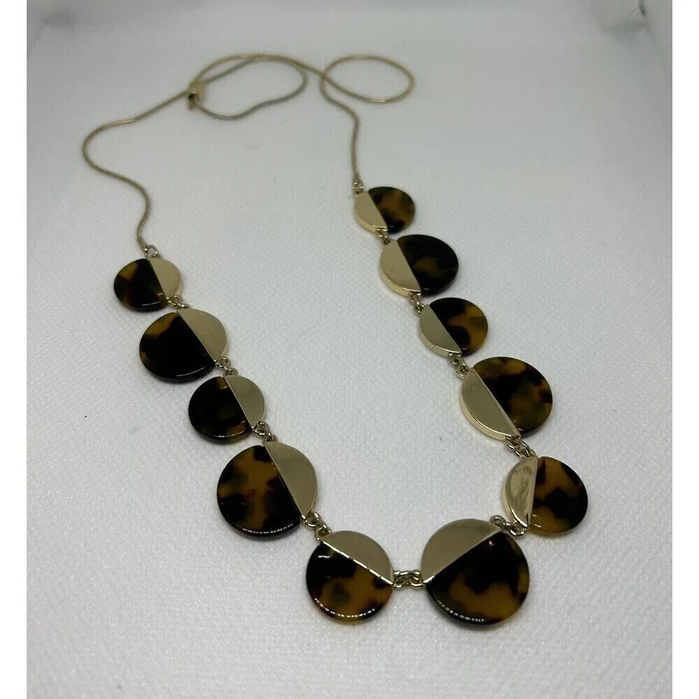 J. Crew Faux Tortoise Statement Necklace Shell Black Clear Lariat Clasp